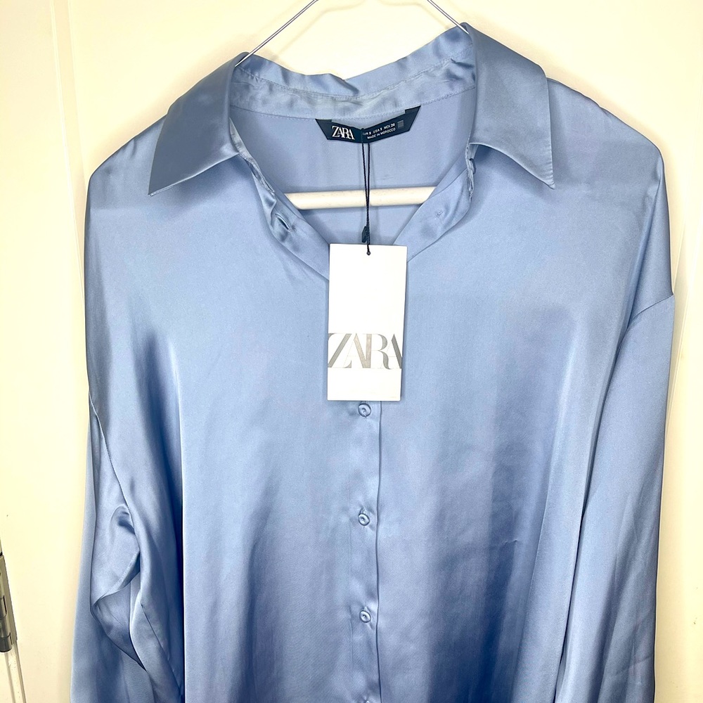 Brand New Zara silk button down women’s over sized top. New with tags